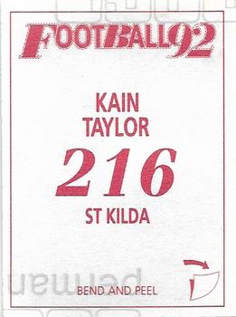 1992 Select AFL Stickers #216 Kain Taylor Back